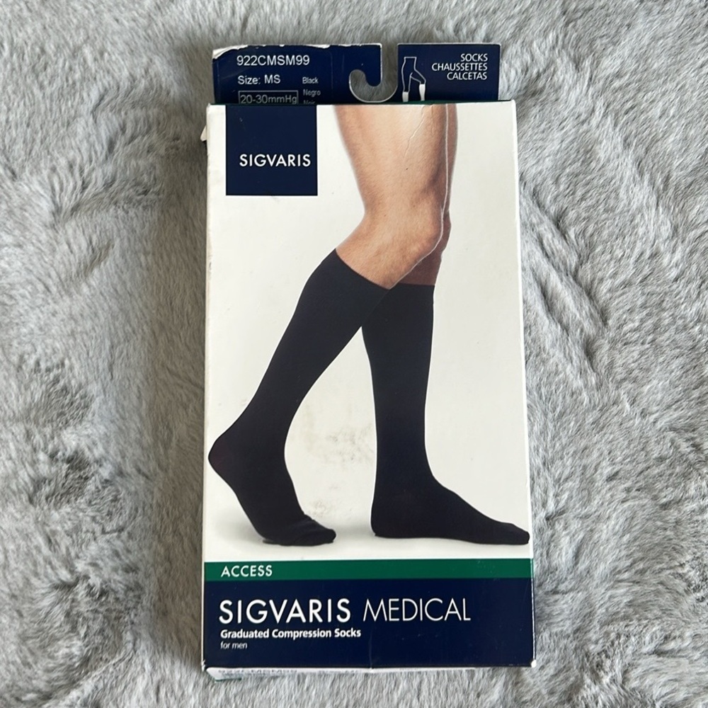NWT DYNAVEN Opaque Men's Closed Toe Knee-High Compression Stockings 20-30mmHg M - Picture 2 of 7